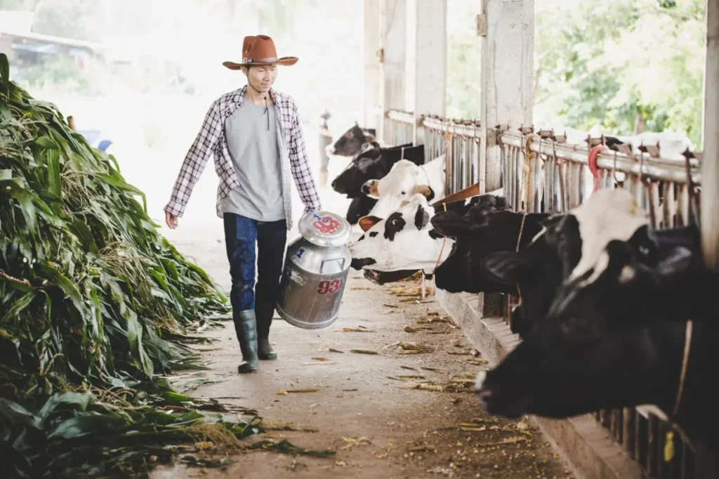 portrait handsome milkman walking with milk container outdoors rural scene 1150 12777